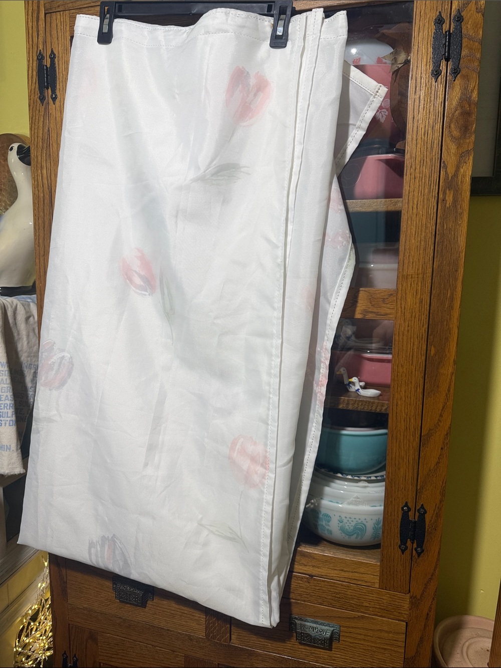 White Floral Polyester Shower Curtain Panel - White with Pink pastel cottagecore